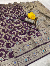 Seraglio Wine Soft Banarasi Silk Saree With Invaluable Blouse Piece