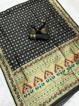 Amazing Black Paithani Silk Saree With Gratifying Blouse Piece