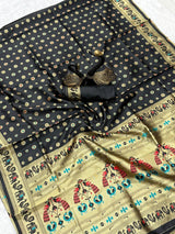 Amazing Black Paithani Silk Saree With Gratifying Blouse Piece