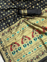 Amazing Black Paithani Silk Saree With Gratifying Blouse Piece