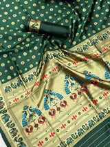 Arresting Dark Green Paithani Silk Saree With Divine Blouse Piece