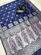 Allure Navy Blue Paithani Silk Saree With Dulcet Blouse Piece