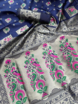 Allure Navy Blue Paithani Silk Saree With Dulcet Blouse Piece