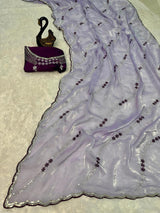 Stylish Lavender Sequence Work Fandy Silk Saree With Elegant Blouse Piece