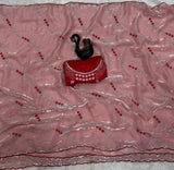Seraglio Peach Sequence Work Fandy Silk Saree With Proficient Blouse Piece
