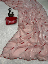 Seraglio Peach Sequence Work Fandy Silk Saree With Proficient Blouse Piece