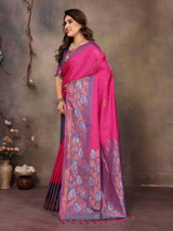 Mellifluous Dark Pink Soft Banarasi Silk Saree With Luxuriant Blouse Piece