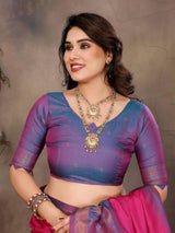 Mellifluous Dark Pink Soft Banarasi Silk Saree With Luxuriant Blouse Piece