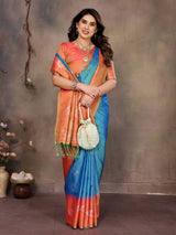 Engaging Firozi Soft Banarasi Silk Saree With Exuberant Blouse Piece