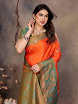 Gratifying Orange Soft Banarasi Silk Saree With Improbable Blouse Piece