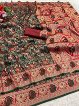 Brood Dark Green Soft Banarasi Silk Saree With Desirable Blouse Piece