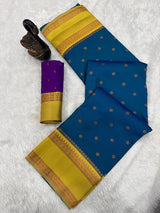 Evocative Blue Soft Banarasi Silk Saree With Classy Blouse Piece