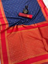 Radiant Navy Blue Soft Banarasi Silk Saree With Fugacious Blouse Piece