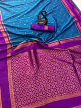 Sophisticated Teal Blue Soft Banarasi Silk Saree With Rhapsodic Blouse Piece