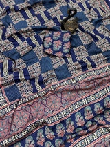 Appealing Blue Ajrakh Printed Dola Silk Saree With Petrichor Blouse Piece