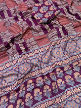 Designer Purple Ajrakh Printed Dola Silk Saree With Staggering Blouse Piece