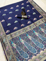 Snazzy Navy Blue Soft Banarasi Silk Saree With Stunner Blouse Piece