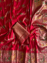 Dalliance Red Soft Banarasi Silk Saree With Posh Blouse Piece