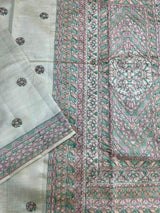 Prodigal Beige Embroidery Work Tussar Silk Saree With Blooming Blouse Piece