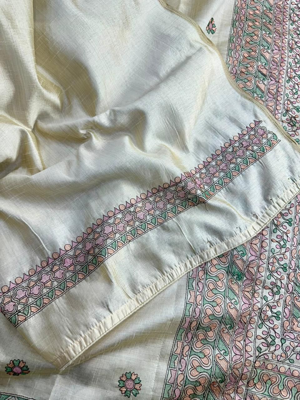 Prodigal Beige Embroidery Work Tussar Silk Saree With Blooming Blouse Piece