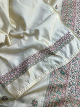 Prodigal Beige Embroidery Work Tussar Silk Saree With Blooming Blouse Piece