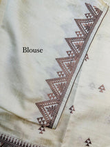 Lovely Off White Embroidery Work Tussar Silk Saree With Demanding Blouse Piece