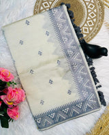 Cynosure Off White Embroidery Work Tussar Silk Saree With Smart Blouse Piece