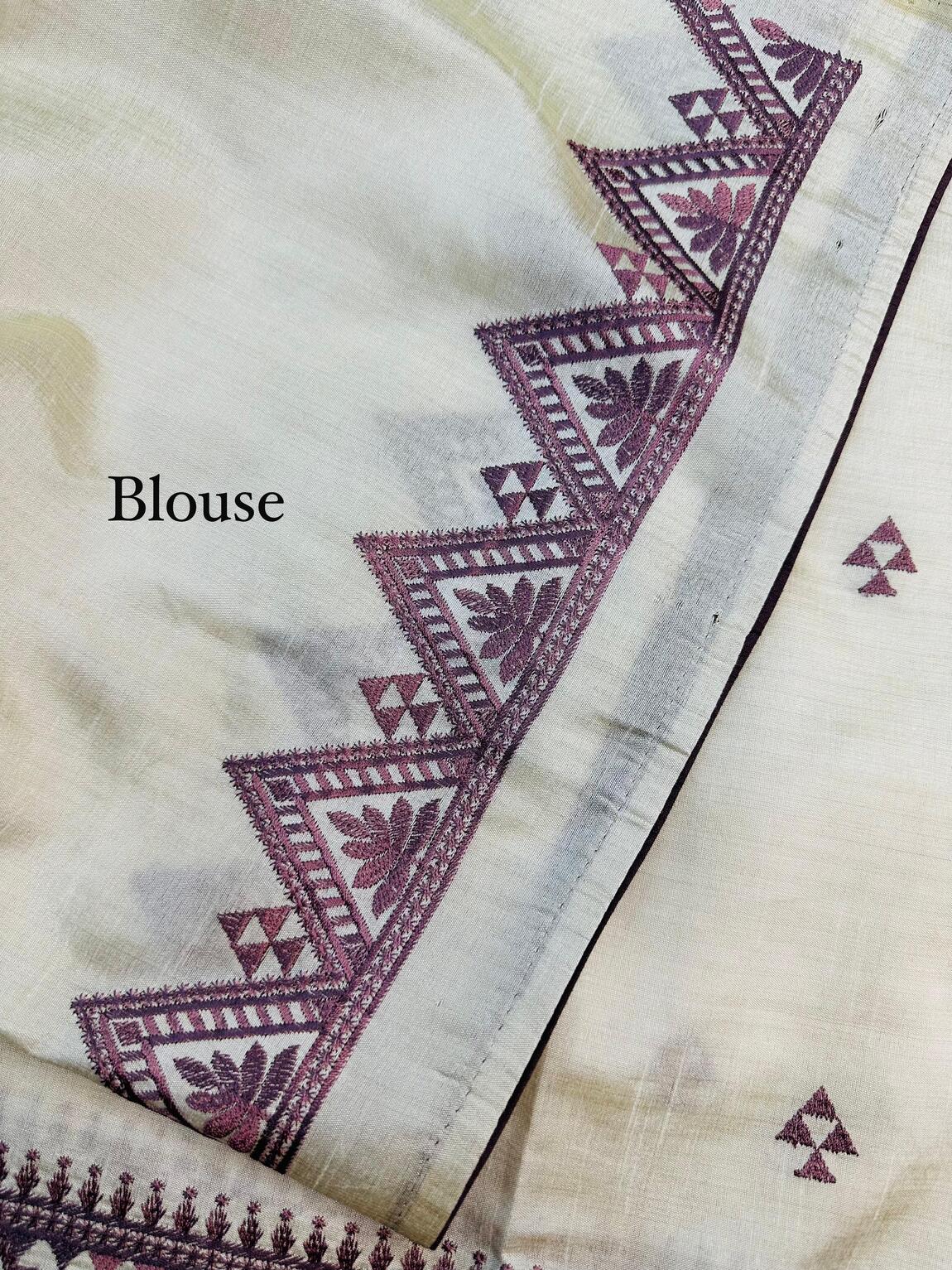 Desultory Off White Embroidery Work Tussar Silk Saree With Vibrant Blouse Piece