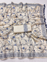 Quintessential Beige Embroidery Work Tussar Silk Saree With Impressive Blouse Piece