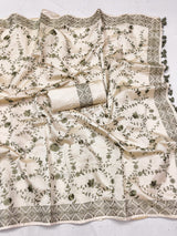 Epiphany Beige Embroidery Work Tussar Silk Saree With Fairytale Blouse Piece