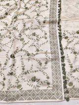 Epiphany Beige Embroidery Work Tussar Silk Saree With Fairytale Blouse Piece