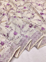 Profuse Beige Embroidery Work Tussar Silk Saree With Conflate Blouse Piece