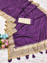 Twirling Purple Embroidery Work Tussar Silk Saree With Felicitous Blouse Piece