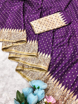 Twirling Purple Embroidery Work Tussar Silk Saree With Felicitous Blouse Piece