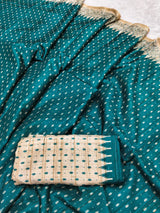 Sizzling Rama Embroidery Work Tussar Silk Saree With Prettiest Blouse Piece