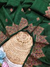 Adorable Dark Green Embroidery Work Tussar Silk Saree With Glittering Blouse Piece