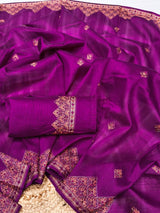 Prettiest Purple Embroidery Work Tussar Silk Saree With Lovely Blouse Piece