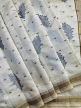 Whimsical Off White Embroidery Work Tussar Silk Saree With Blissful Blouse Piece