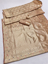 Most Stunning Beige Soft Banarasi Silk Saree With Beautiful Blouse Piece