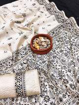 Enigmatic Off White Embroidery Work Tussar Silk Saree With Lagniappe Blouse Piece