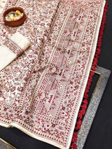 Forbearance Off White Embroidery Work Tussar Silk Saree With Dalliance Blouse Piece