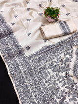 Allure Off White Embroidery Work Tussar Silk Saree With Dissemble Blouse Piece