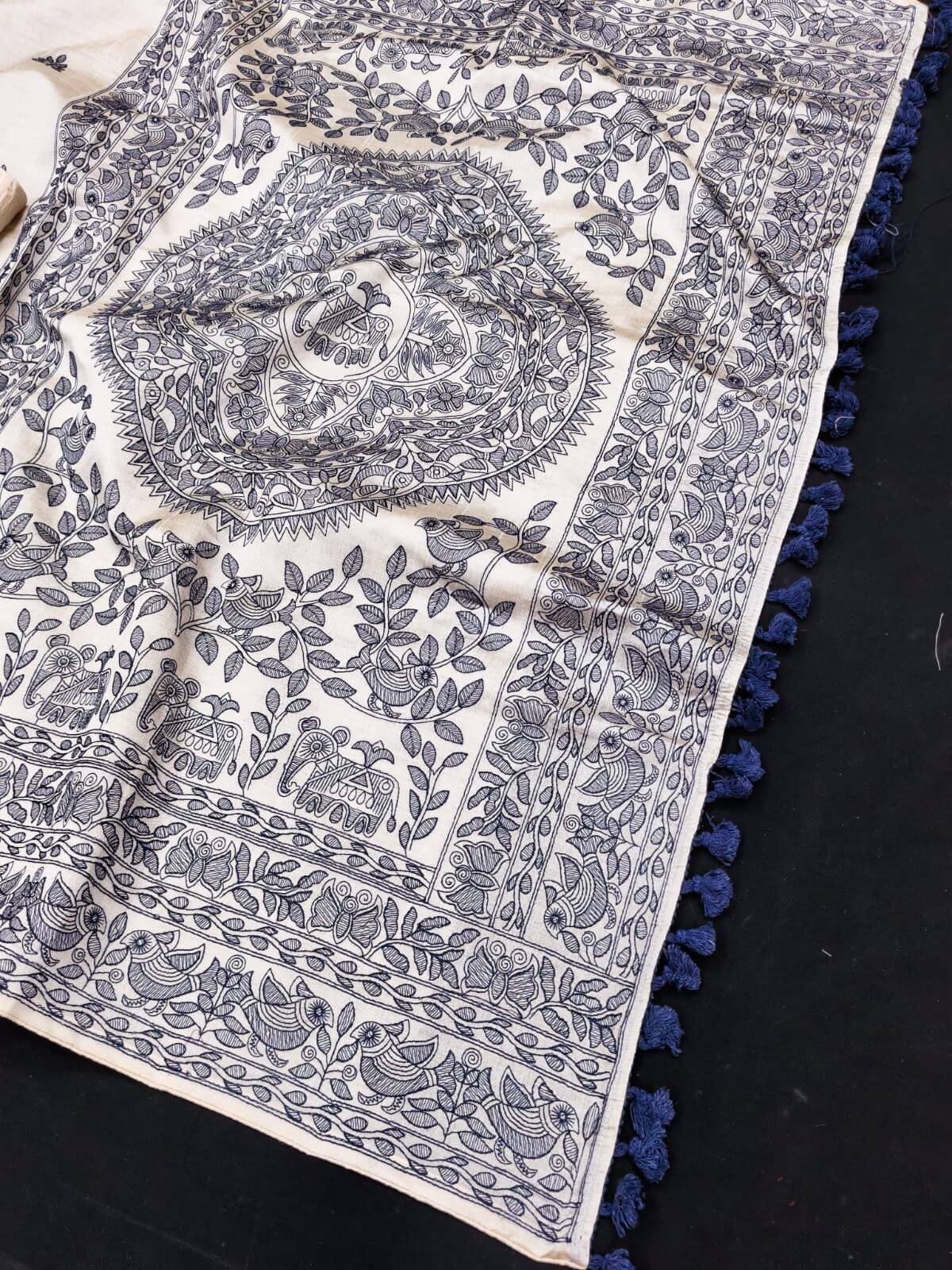 Allure Off White Embroidery Work Tussar Silk Saree With Dissemble Blouse Piece