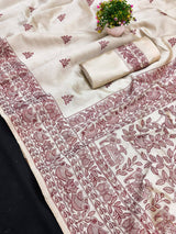 Serendipity Off White Embroidery Work Tussar Silk Saree With Desuetude Blouse Piece