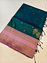 Nemesis Dark Green Soft Banarasi Silk Saree With Stunning Blouse Piece