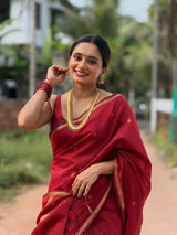 Ratatouille Red Cotton Silk Saree With Snappy Blouse Piece