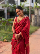 Ratatouille Red Cotton Silk Saree With Snappy Blouse Piece