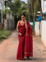 Ratatouille Red Cotton Silk Saree With Snappy Blouse Piece