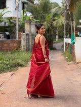 Ratatouille Red Cotton Silk Saree With Snappy Blouse Piece