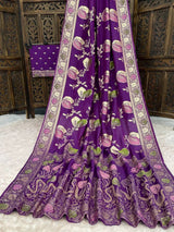 Proficient Purple Banarasi Dola Silk Saree With Elaborate Blouse Piece